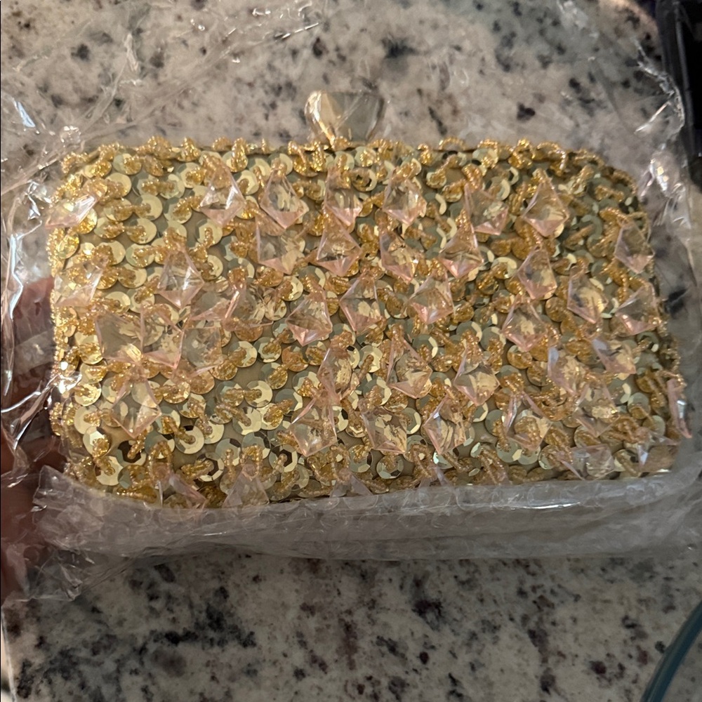 Gold and Clear Embellished Clutch